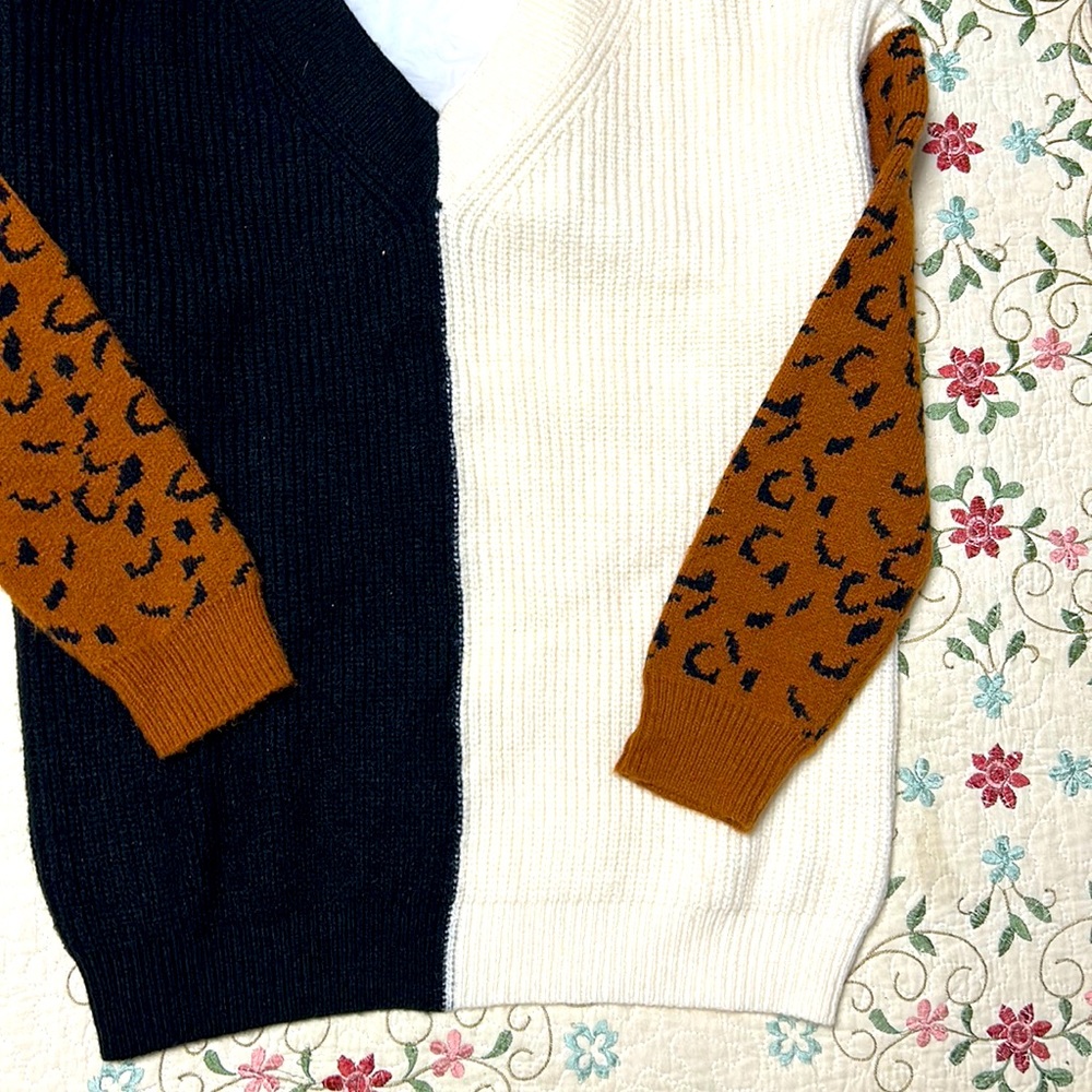 Sz M. Women’s V Neck Sweater Pullover Leopard Long SleeveJumper Casual